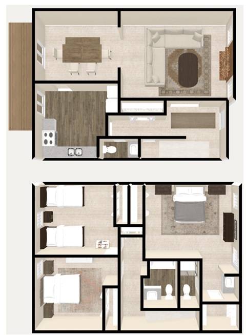 Floor plan for 3 beds, 2.5 baths, 1945 sqft